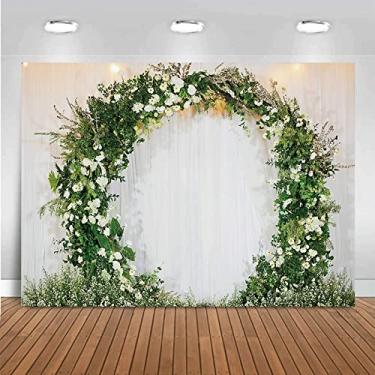 Imagem de Mestiker Guirlanda verde de 2,1 x 1,5 m para fotografia de fundo de guirlanda de tule transparente para foto de casamento, casamento, casamento, casamento, noiva, chá de panela, retrato digital, para