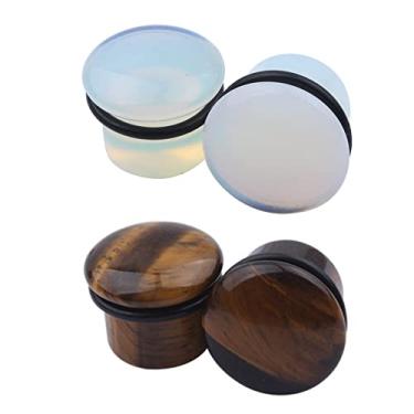 Imagem de NewZenro Conjunto de 2 pares opalita pedra da lua olho de tigre orelha alargador túneis com anel de vedação pedra natural piercing joia corporal 6G 4G-16 mm, 00G (10mm), Pedra, Ágata