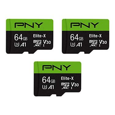 Imagem de PNY Cartão de memória flash 64GB Elite-X Class 10 U3 V30 microSDXC, 3 unidades (pacote com 1) - 100 MB/s, Classe 10, U3, V30, A1, 4K UHD, Full HD, UHS-I, Micro SD