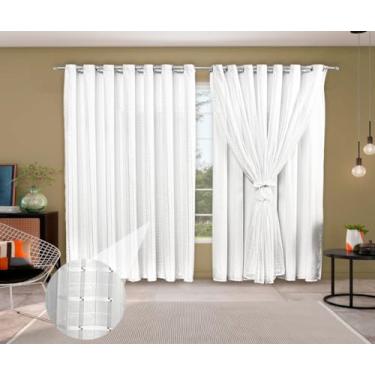 Imagem de Cortina de Voil Xadrez Grande Com Forro Microfibra Porta ou Janela (BRANCA, 6 METROS)