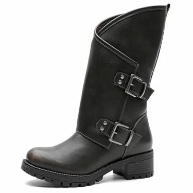 Imagem de GLOBALWIN Botas femininas de motocicleta, modernas, cano médio, salto grosso, Marrom envelhecido 18yy01, 36