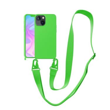 Imagem de VooDirop Capa compatível com iPhone 13 Mini com cordão transversal para iPhone com alça ajustável à prova de choque capa de silicone para iPhone 13 Mini 5,4 polegadas verde neon