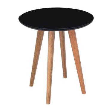 Imagem de Mesa Lateral Elis em madeira maciça e Mdf - Bac Móveis, Natural/Preto