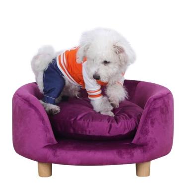 Imagem de Sofás-cama para gatos, cadeira de sofá para cães, camas para cães pequenos, cama para filhotes, moldura de madeira e tecido de veludo e almofada lavável, sofá confortável para gatos, cães e filhotes