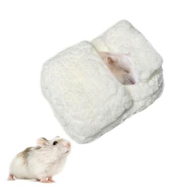 Imagem de KnocKconK Cama de hamster de algodão pequeno macio, cama aconchegante com nuvem de animal pequeno, aconchegante com travesseiro, brinquedos fotográficos para decoração de gaiola, acessórios de casa de