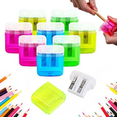Imagem de Apontador de lápis de dois furos manual ForTomorrow com tampa para uso escolar em casa, 24 unidades de apontador de lápis de mão sortidos, 24 Assorted Packs with Lid, Small