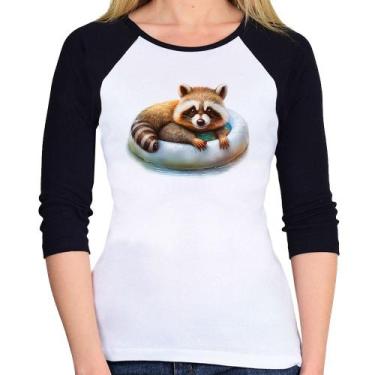 Imagem de Baby Look Raglan Panda Vermelho Relaxando Na Piscina Manga 3/4 - Foca 