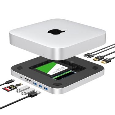 Imagem de GEWOKLIY Mac Mini Dock, Docking Com Gabinete Dual Ssd - Compatível Com Ssd M.2 Nvme E Ssd De 2,5 Pol., 4K Hdmi, Usb C 10 Gbps, Leitores De Cartão Sd/Tf, Mac Mini Hub Para Mac Mini M1/M2/Mac Studio|