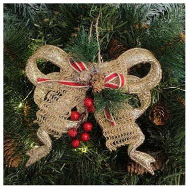 Imagem de Enfeite Pendente Natalino Laço Dourado Com Brilho Natal 18cm