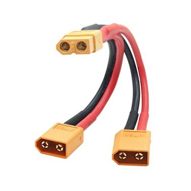 Imagem de Maixbomr Cabo conector de bateria paralela XT60 curto, cabo adaptador divisor Y 14AWG 1 fêmea para 2 machos, 10 cm/3,93 polegadas para quadricóptero RC Multicopter