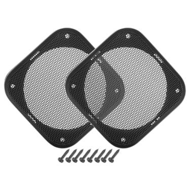 Imagem de ACROPIX Capa universal de grade de alto-falante de carro de 10 cm quadrada de malha para alto-falante de áudio de 10 cm capa protetora de subwoofer com parafusos de montagem ABS preto - pacote com 2