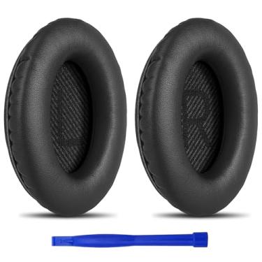 Imagem de T Tersely Replacement Earpads Cushions for Bose QuietComfort 35 II/45 (QC35/QC45/QC35 II) Headphones,with QC35 Shaped Scrims with 'L and R' Lettering QC25 QC15 QC2 SoundTrue SoundLink Ear Pads (Black)