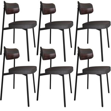 Imagem de Kit 06 Cadeiras Estofada Para Sala De Jantar Astrid Preto C01 Linho Preto Courino Café - Lyam Decor