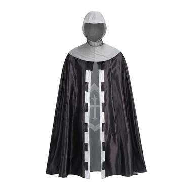 Imagem de AGCOAH Fantasia de rei para homens, mantos para homens, fantasia de cavaleiro, fantasia renascentista, manto do regimento de escoteiro com capuz (cobertura de cabeça - 130 cm