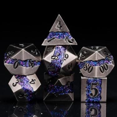 Imagem de Dungeons and Dragons DND Dice Set D&D D20 Single Fringe Metal Dice Set with Box, Polyhedral Role Playing Dice D12 D10 D% D8 D6 D4 for MTG RPG Board Games (Antique Nickel Violet)