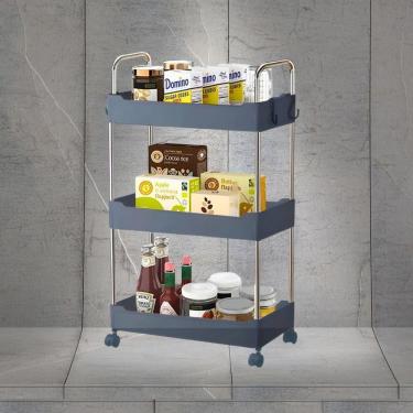 Imagem de Prateleira Multiuso 3 Andares Com Rodinhas Organize Com Facilidade Cinza