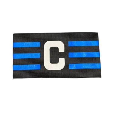 Imagem de Braçadeira de Futebol Faixa de Capitão Preta e Azul Estilo Boleiro