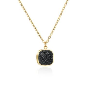 Imagem de TaYolnFaSo Colar com pingente de drusa preenchido em ouro 18 k prateado Drusa dourada moldura grossa pequena delicada, 18inch, Aço inoxidável, Arenito