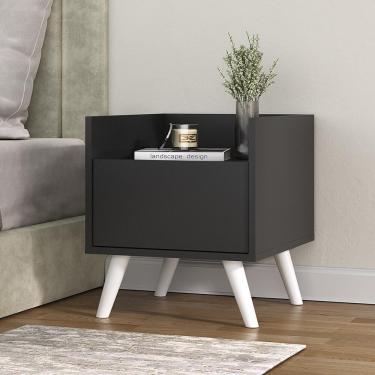 Imagem de Mesa De Cabeceira 40cm+Pés Retrô Mp4041 Preta/Branca
