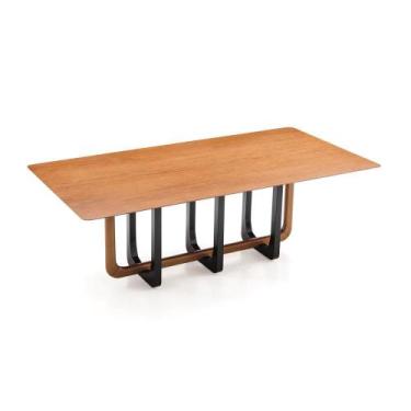 Imagem de Mesa de Jantar Dylan Tampo e Base Cinamomo Detalhe em Laca Preta 220cm