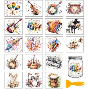 Imagem de GLOBLELAND 18 folhas vintage instrumento musical esfregar em transferências retrô violino impermeável UV DTF adesivos de transferência de copo 9,98 x 9,08 cm para copo de água, garrafa de vidro