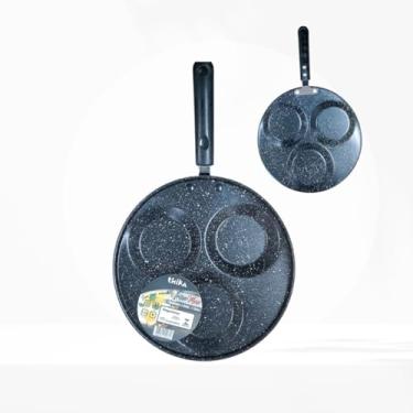 Imagem de Frigideira com 3 Divisórias Antiaderente para Ovos Hamburgers 23cm – COR Preta, Cabo Resistente, Alumínio Leve e Resistente Fundo de Indução