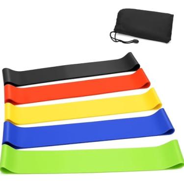 Imagem de Faixas Elásticas Mini Bands para Exercícios - Kit com 5 Intensidades - Treino em Casa, Yoga, Pilates, Glúteos, Alongamento e Fisioterapia - Acompanha Bolsa de Armazenamento