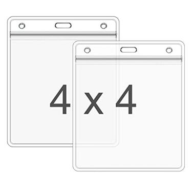 Imagem de PLAMAS 10 porta-cartões de vacina CDC à prova d'água (serve para inserções de 10 x 10 cm), suporte quadrado para identidade, porta-crachá selável com zíper, bolsa de vinil de plástico transparente,