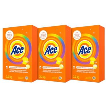 Imagem de Sabão em pó Ace Detergente em Pó para Roupas Brancas e Coloridas, Alto Poder de Limpeza, Laranja, 2,2 kg, Pacote com 3 Unidades