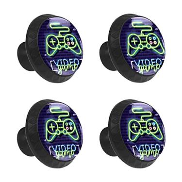 Imagem de ZGONOHYE 4 puxadores de gaveta de armário neon controlador de videogame decorativo redondo vidro cristal móveis puxadores de gaveta de armário de cômoda com parafusos para casa cozinha escritório banheiro guarda-roupa