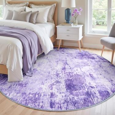 Imagem de RELEANY Tapetes laváveis de 2,4 m antiderrapantes modernos abstratos macios para sala de estar, entrada, quarto, berçário, estampa impressa, roxo, cinza, rosa, branco