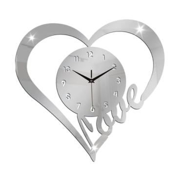 Imagem de Fenteer Relógio de parede em formato de coração, relógio de amor, decoração para escritório, presente, silencioso, sem -taque, para bar, escola, Prata