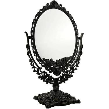 Imagem de TLTDSMY Espelho de maquiagem preto dupla face para mesa espelho oval para espelho de quarto