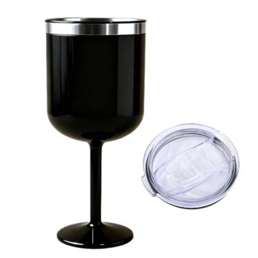 Imagem de Taça Térmica 600ml Com Tampa Copo Dupla Parede Aço Inox Mantém Bebidas Geladas Para Churrascos Ao Ar Livre Ideal Para Gin E Vinho Copo Inox(600ml com Tampa-Preto)