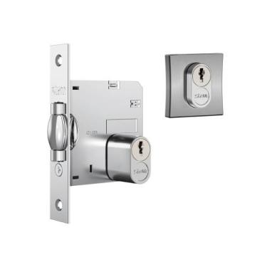 Imagem de Fechadura Rolete para Porta Pivotante 1005 Roseta Quadrada Cromo Escov