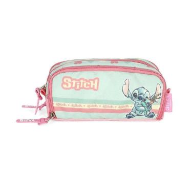 Imagem de Estojo Escolar Triplo Luxcel Stitch Corações Verde