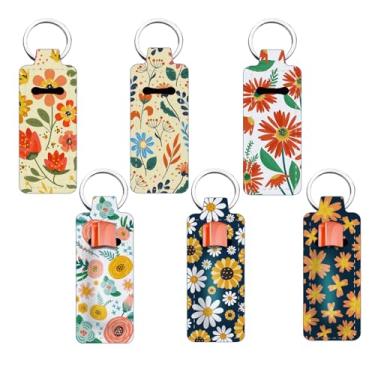 Imagem de FREEBLOSS 6 peças, porta-batom, porta-batom, porta-chaves, flor, protetor labial portátil, bolsa feminina para presente 1,5 x 3,8/3,8 x 9,6 cm
