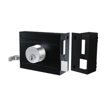 Imagem de Fechadura de Sobrepor 701/100 com Prolongador Preto Fosco Espelho Inox