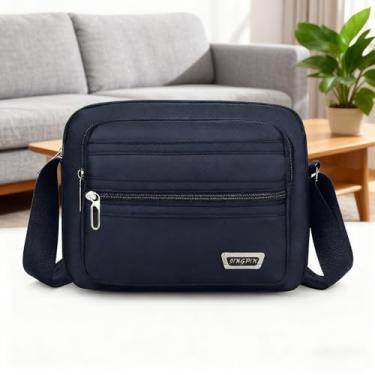 Imagem de Bolsas de ombro clássicas masculinas pequenas bolsa tiracolo portátil para viagens ao ar livre, Azul, Casual