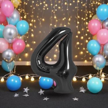 Imagem de Balão numérico de hélio preto de 81 cm Mylar Num 4 balões para decorações de festa de aniversário, suprimentos de chá de bebê para crianças, meninos e meninas
