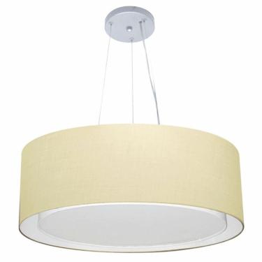 Imagem de Lustre Pendente Cilíndrico Duplo Md-4125 Cúpula Em Tecido 60x25cm Algodão Crú - Bivolt