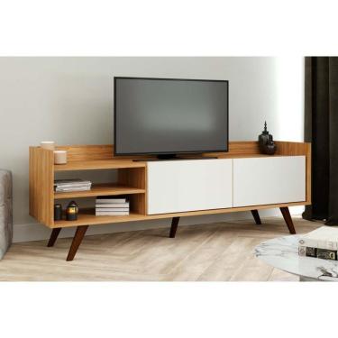 Imagem de Rack Bancada p/TV até 55 Pol RT3110 c/ Nichos e Pés 160cm Mel/Off White - Movelbento