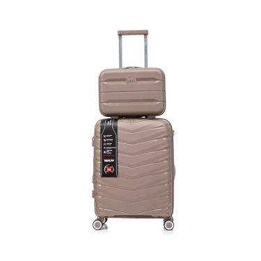 Imagem de Mala Média Expansível Cadeado TSA Original Antifurto Padrão ANAC Rodas Duplas 360° Removíveis + Frasqueira Champanhe