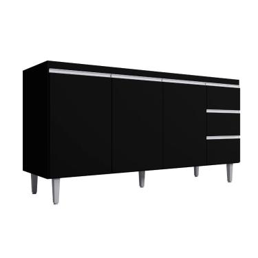 Imagem de Balcão Gabinete De Pia Para Cozinha Sem Tampo 150cm 3 Portas Andréia Preto Fosco- Mabe Magazine