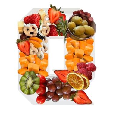 Imagem de Caixa de charcutaria com letras preenchíveis de plástico, bandeja reutilizável em forma de alfabeto de 25,4 cm para aniversários, pratos decorativos de festa para exibição de doces (letra Q)