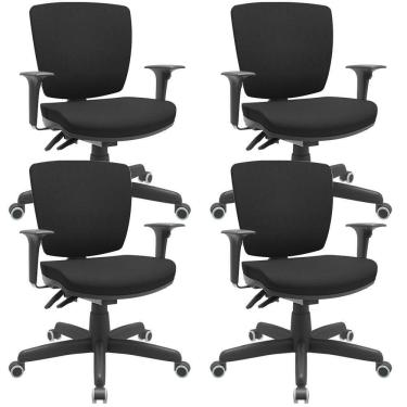 Imagem de Kit 04 Cadeiras Escritório Executiva Office Giratória Preto Baixa Flexi P03 Poliéster Preto - Lyam