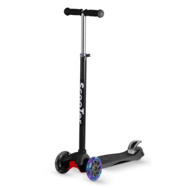 Imagem de Patinete Infantil Unissex Dobrável e Ajustável 4 Rodas Com Luzes Em Led Até 70kg Cor Preto