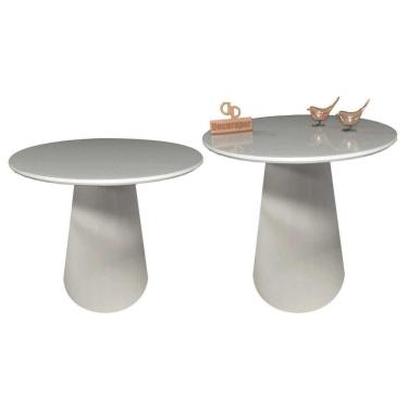 Imagem de Kit Mesa De Canto Com Vidro 50cm E Base Cone Laqueada Off White