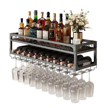 Imagem de HGTRH Garrafa industrial montada na parede, prateleiras de ferro de 2 níveis, armazenamento horizontal prateleira para vinho, prateleira de exposição para decoração de casa para bares