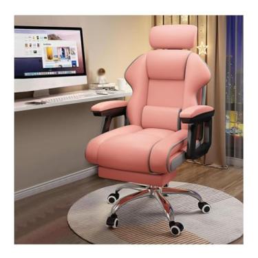 Imagem de HGTRH Cadeira executiva para computador, cadeira ergonômica para escritório doméstico com almofadas altas, apoio de braço, ângulo ajustável, couro sintético para sentar por muito tempo, rosa